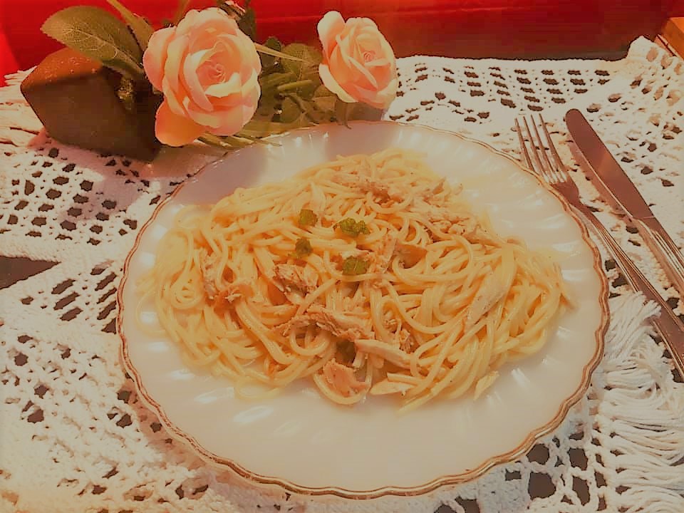 Esparguete com sobras de frango assado e natas…uma refeição fácil e&nbsp;económica